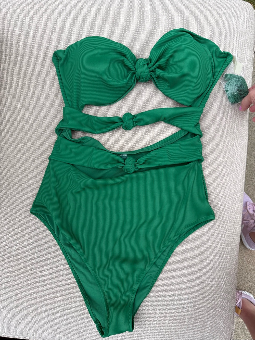 BRAND NEW AERIE Green Knot-Detail One-Piece Swimsuit TAGS AND HYGENIC LINER ATT